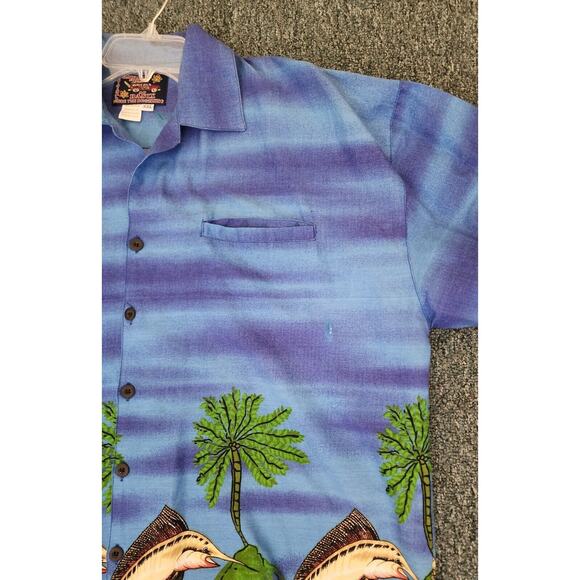 MEN'S "HAWAIIAN SHIRT BY BASIX"-Blue-Dolphins-Button Up-Tropical-Size XXL - Picture 2 of 12